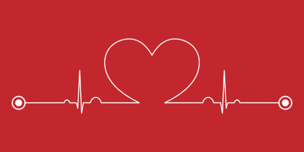 Normal electrocardiogram (ECG ,EKG) pattern with heart shape on red background.Pulse rate line.Cardiac beat.Vital sign.Medical health care concept.Vector.Illustration.